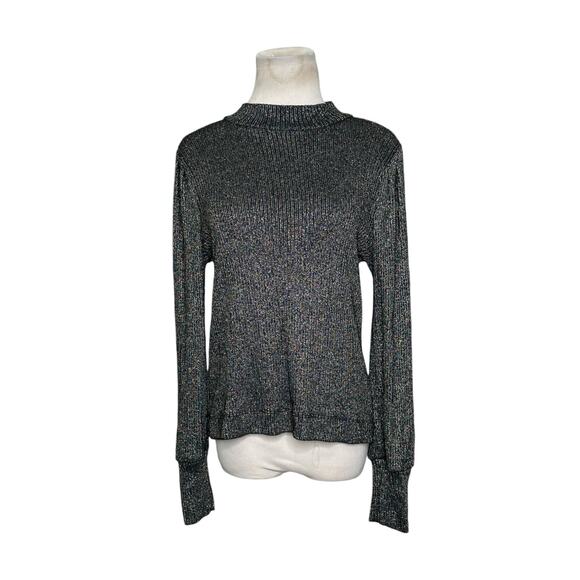 Loft black metallic gold threads long sleeves sweater size Small - Picture 1 of 12